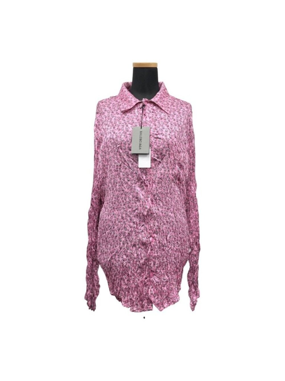 Balenciaga Silk Shirt Top Long Sleeve Rabbit Logo All Over Print Pink 34